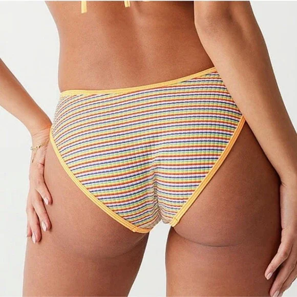 Frankies Bikinis Hawaiian sky dove striped rib bottom Women’s S L Rainbow